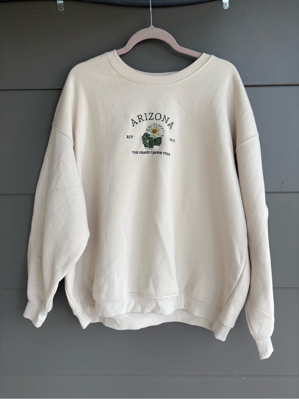 Arizona Blooming Cactus Embroidered White Sweatshirt